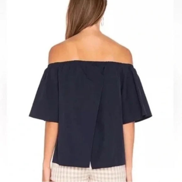 Alice and Olivia Crosby Off-the-Shoulder Open-Back Top Small Petite Blue - Picture 2 of 11